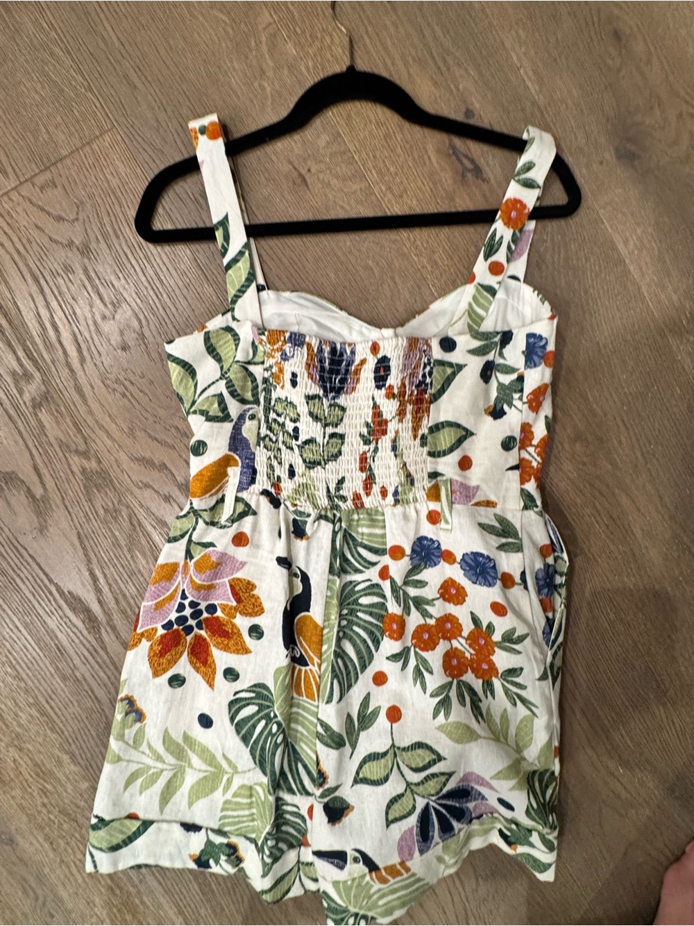 Women's Floral Smocked Linen-Blend Cami Romper in White Multi